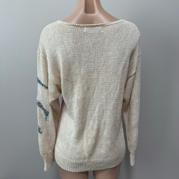 Nannell Vintage Beaded Pearl Leopard Cheetah Pink Unique Knit Sweater Medium - Picture 4 of 7